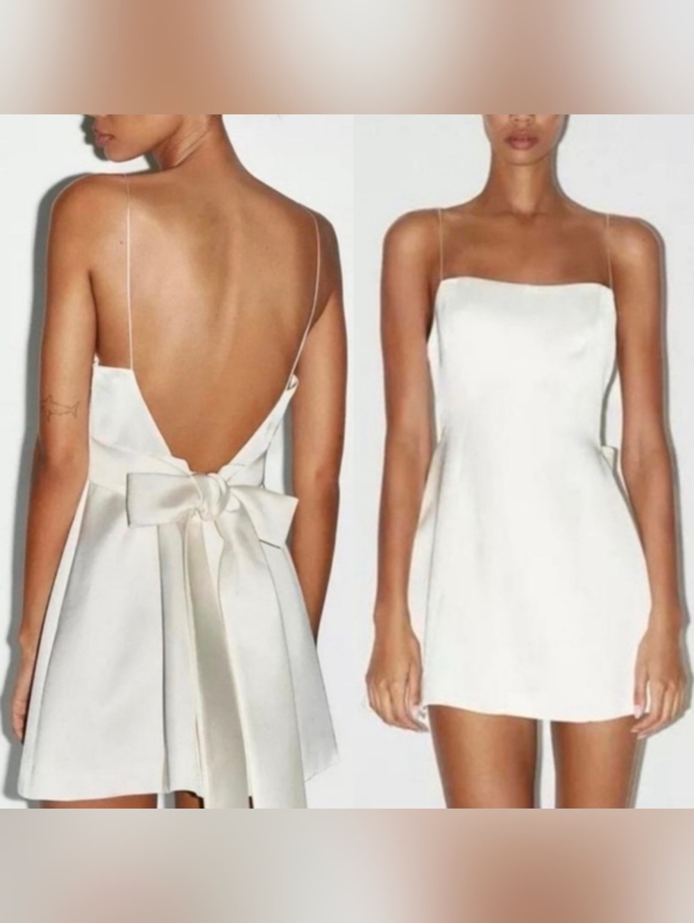 Sz Xs New Zara 3157/371 Satin Bow Back Mini Dress White